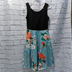 black & mint floral dress w/ pockets
